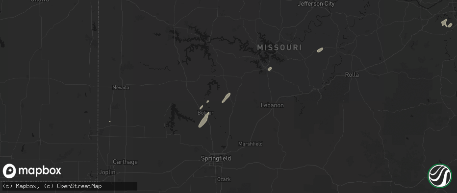 Hail map in Louisburg, MO on May 18, 2026
