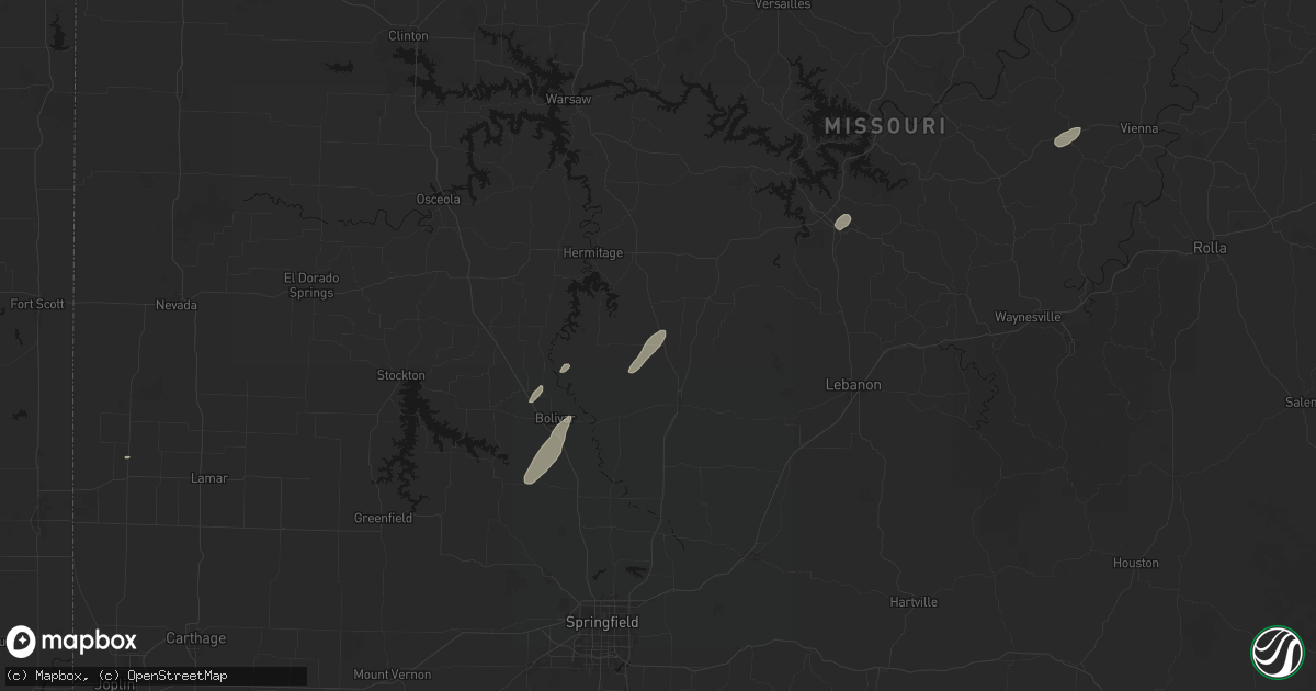 Hail map in Louisburg, MO on May 18, 2026