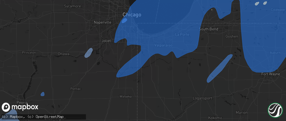 Hail map in Lowell, IN on May 18, 2026