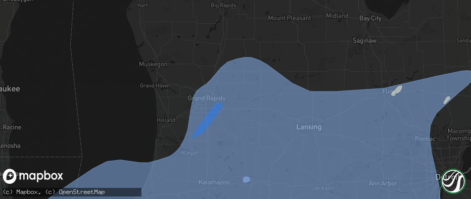 Hail map in Lowell, MI on May 18, 2026