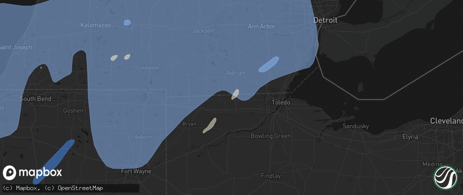 Hail map in Lyons, OH on May 18, 2026