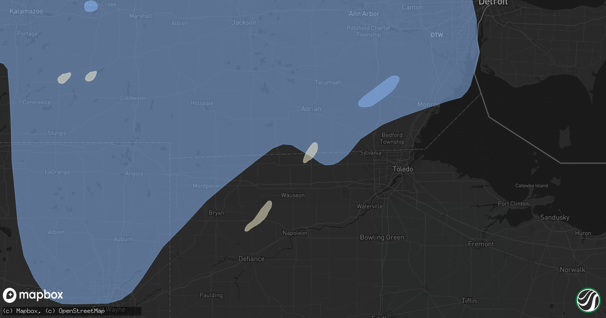Hail map in Lyons, OH on May 18, 2026