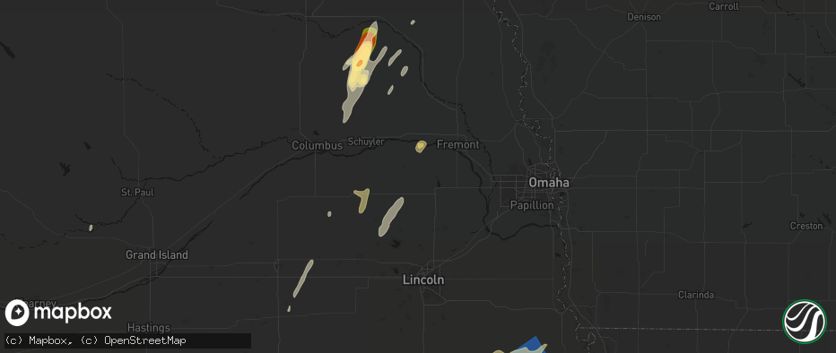 Hail map in Malmo, NE on May 18, 2026