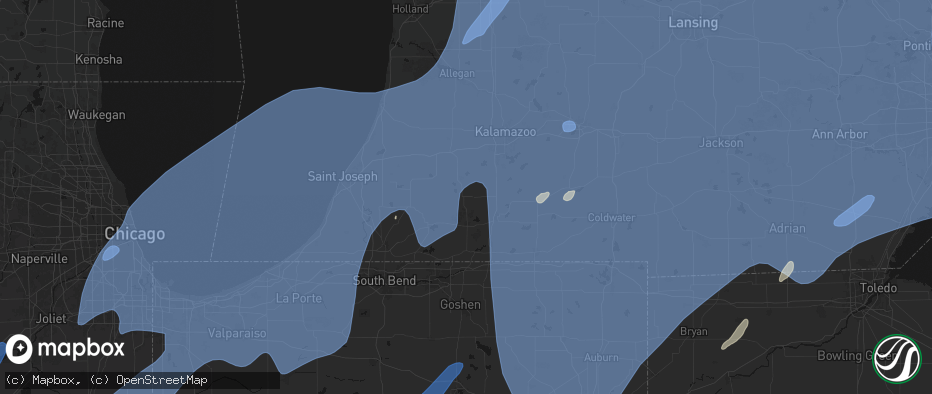 Hail map in Marcellus, MI on May 18, 2026