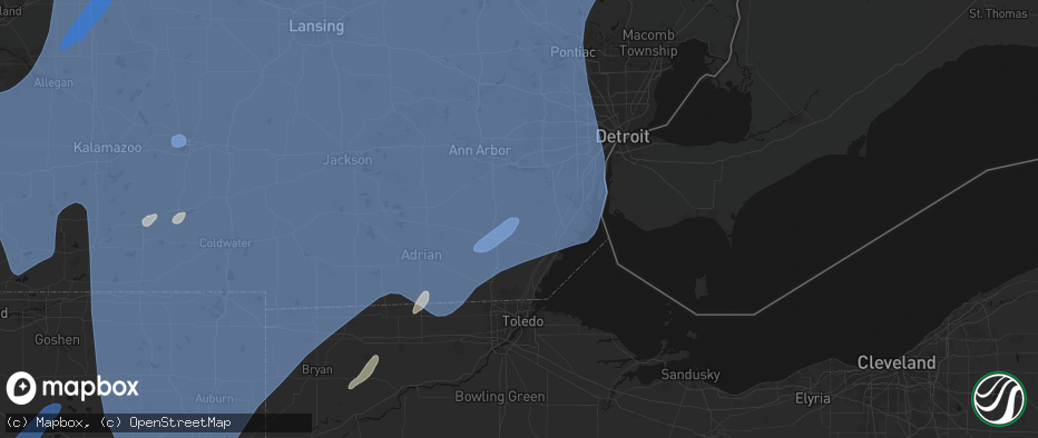 Hail map in Maybee, MI on May 18, 2026