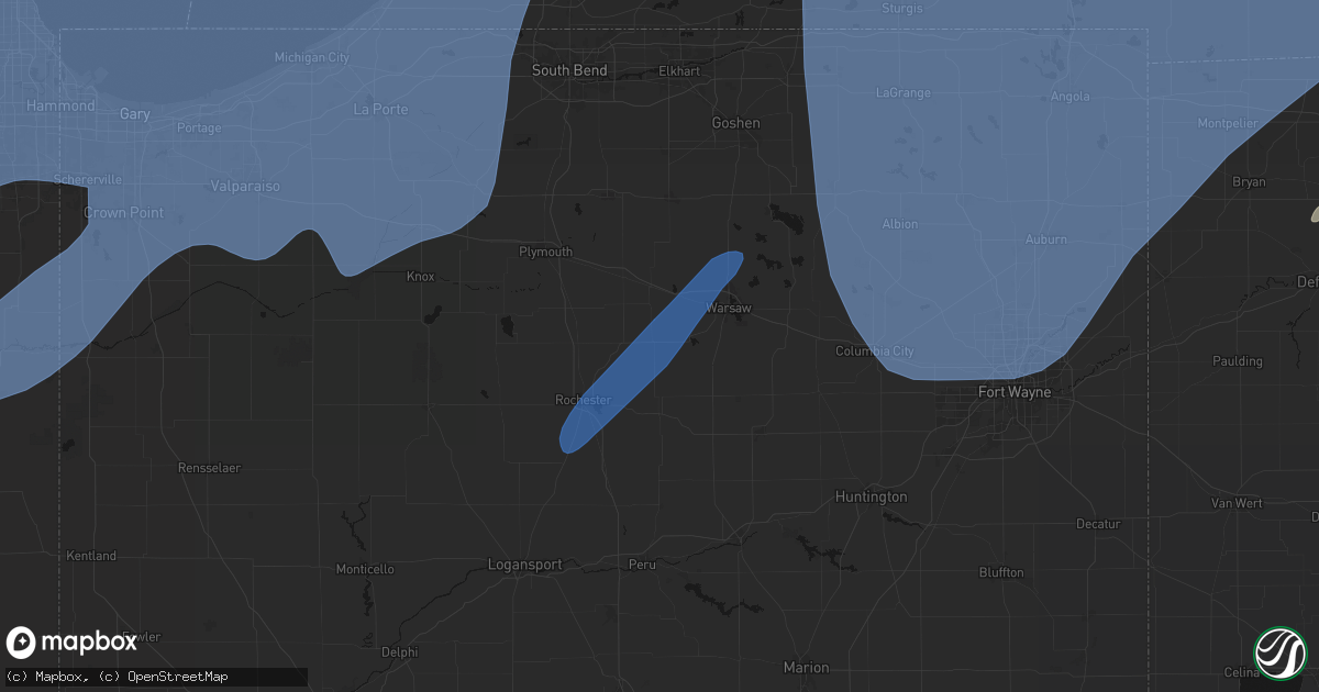 Hail map in Mentone, IN on May 18, 2026