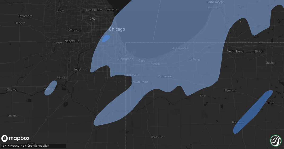 Hail map in Merrillville, IN on May 18, 2026