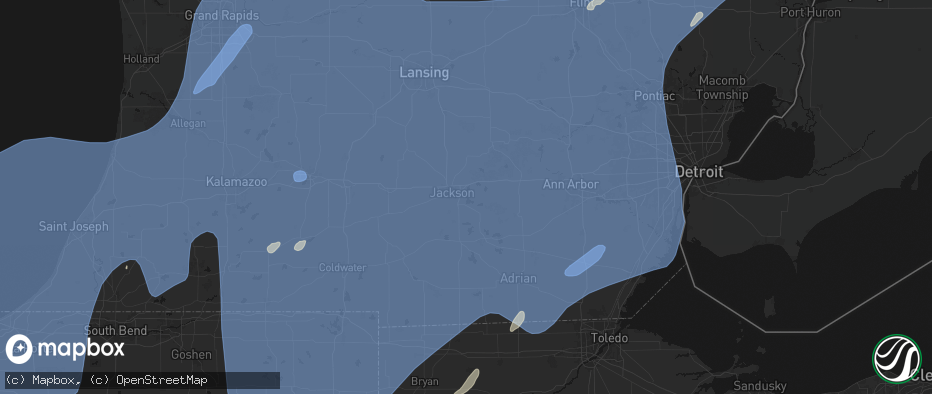 Hail map in Michigan Center, MI on May 18, 2026