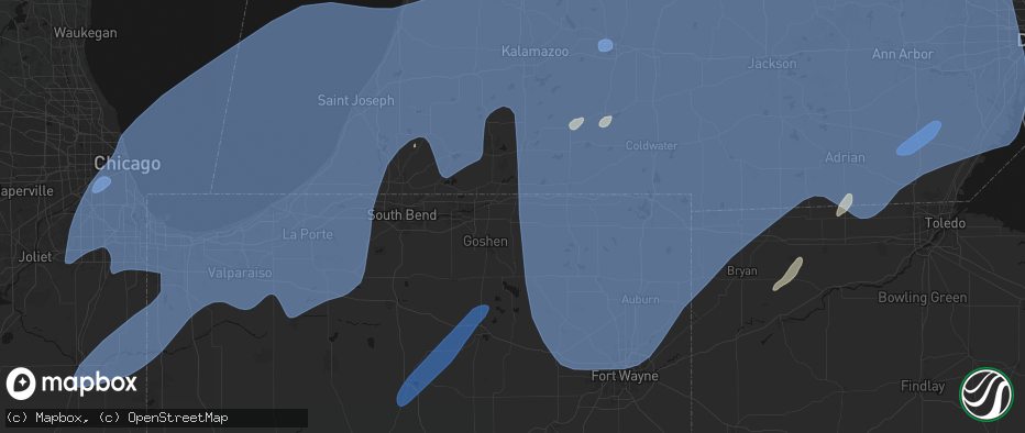 Hail map in Middlebury, IN on May 18, 2026