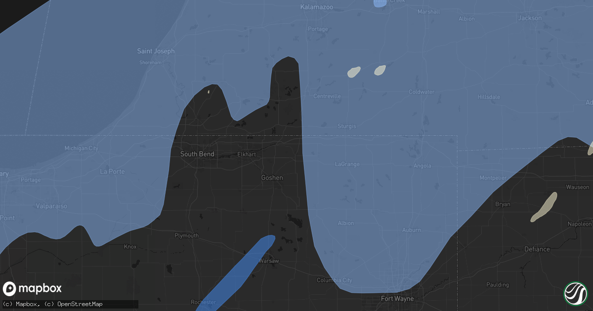 Hail map in Middlebury, IN on May 18, 2026