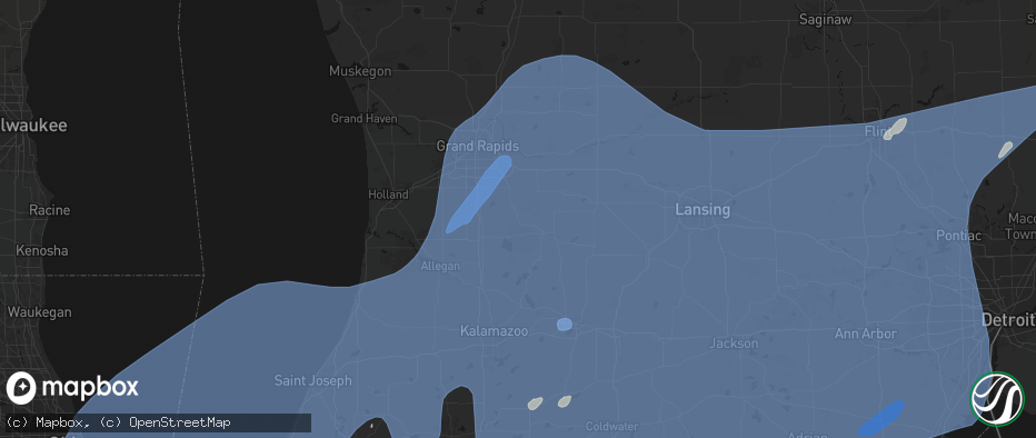 Hail map in Middleville, MI on May 18, 2026