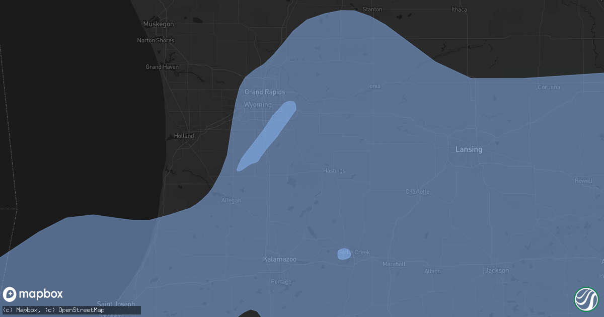 Hail map in Middleville, MI on May 18, 2026