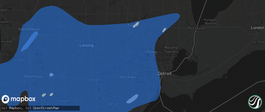 Hail map in Milford, MI on May 18, 2026