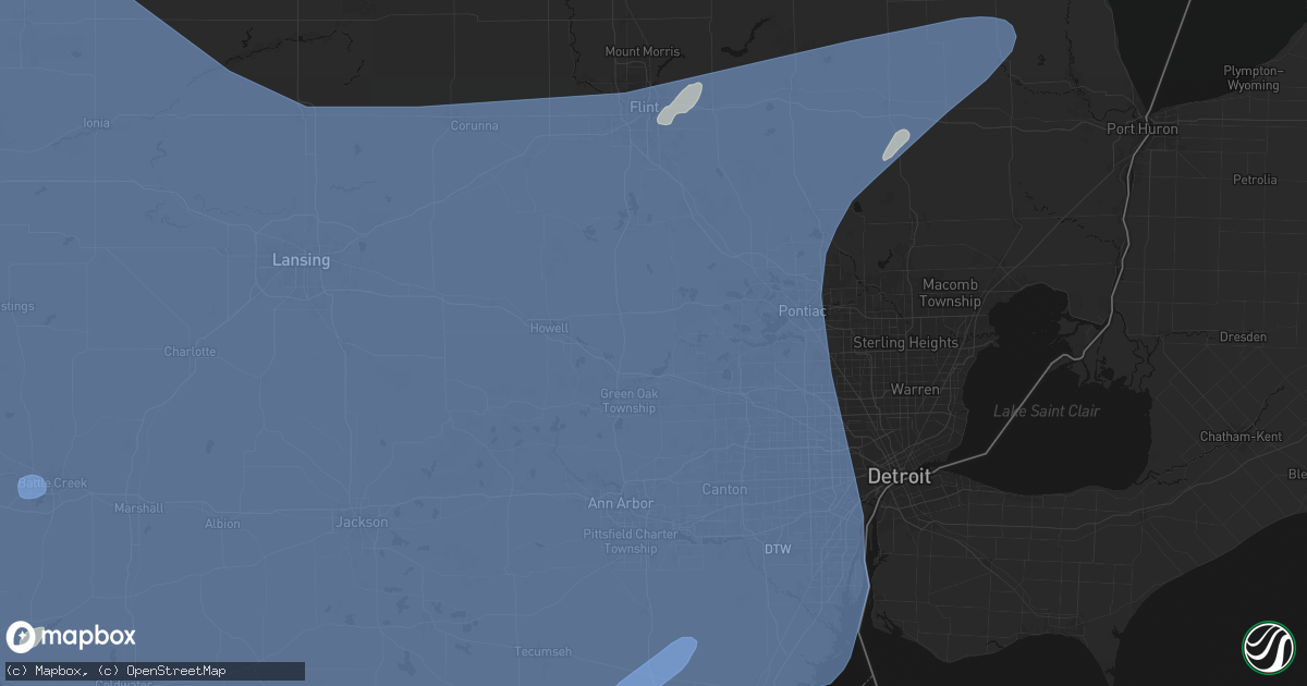 Hail map in Milford, MI on May 18, 2026