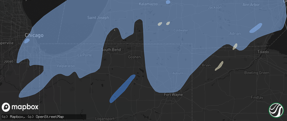 Hail map in Millersburg, IN on May 18, 2026