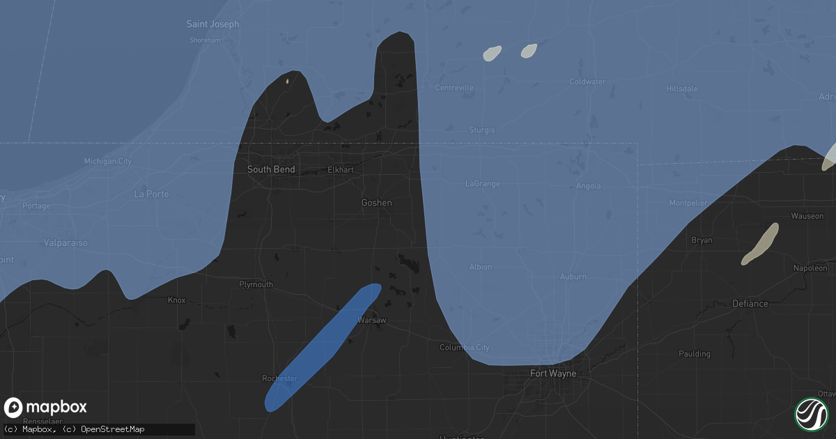 Hail map in Millersburg, IN on May 18, 2026