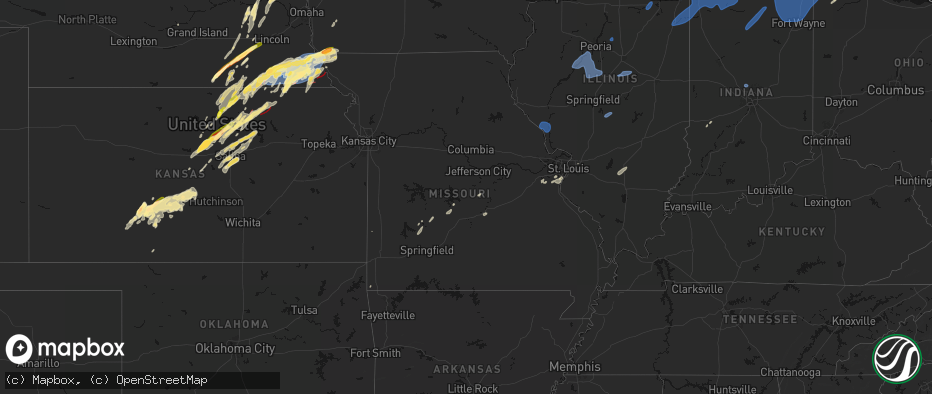 Hail map in Missouri on May 18, 2026