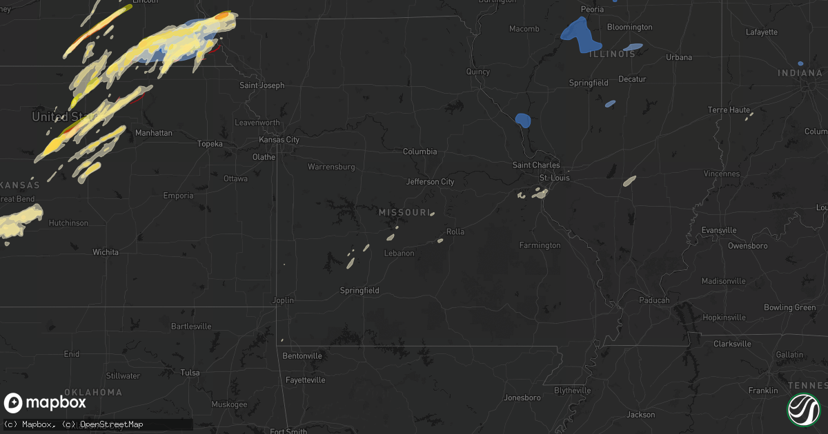 Hail map in Missouri on May 18, 2026