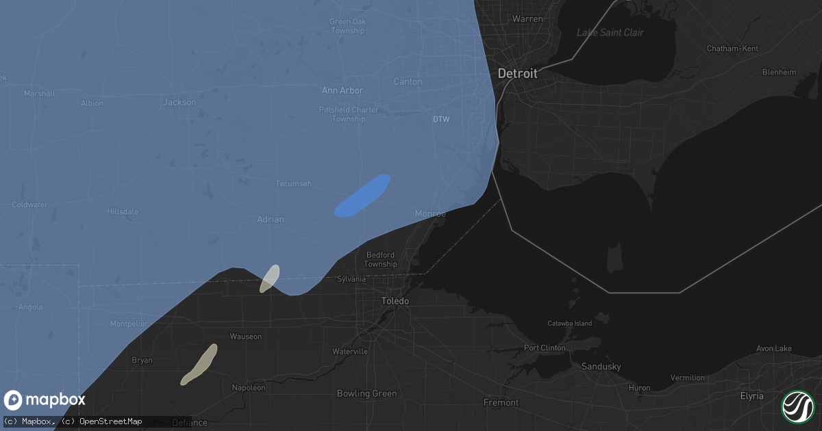 Hail map in Monroe, MI on May 18, 2026