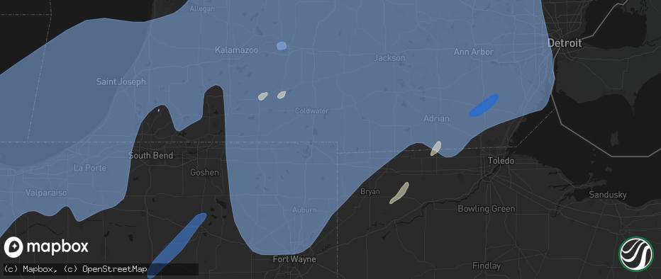 Hail map in Montgomery, MI on May 18, 2026