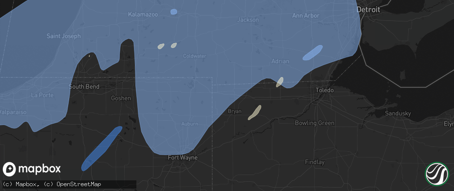 Hail map in Montpelier, OH on May 18, 2026