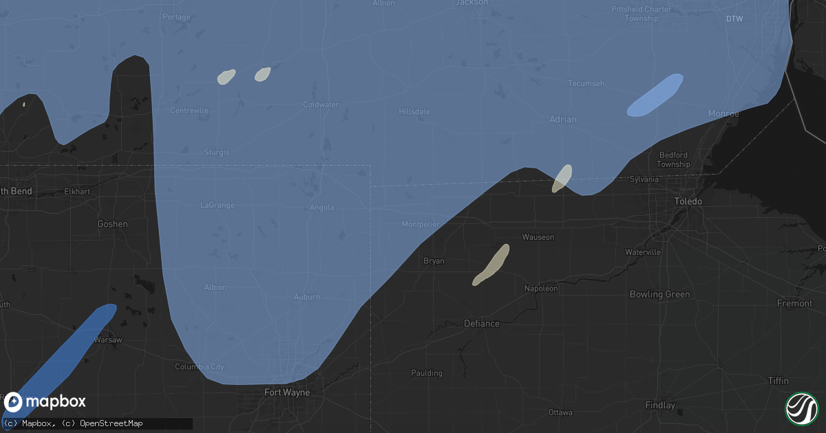 Hail map in Montpelier, OH on May 18, 2026