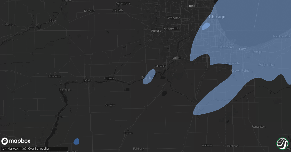 Hail map in Morris, IL on May 18, 2026