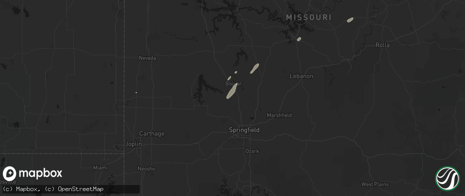 Hail map in Morrisville, MO on May 18, 2026