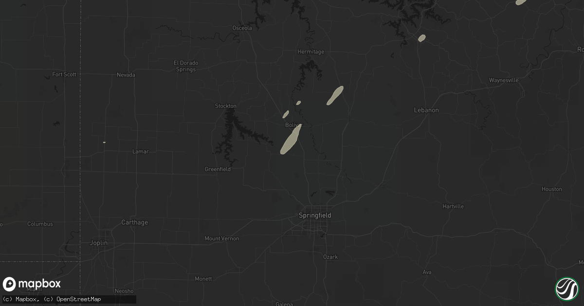 Hail map in Morrisville, MO on May 18, 2026