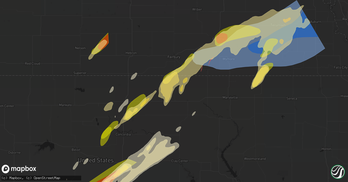 Hail map in Morrowville, KS on May 18, 2026