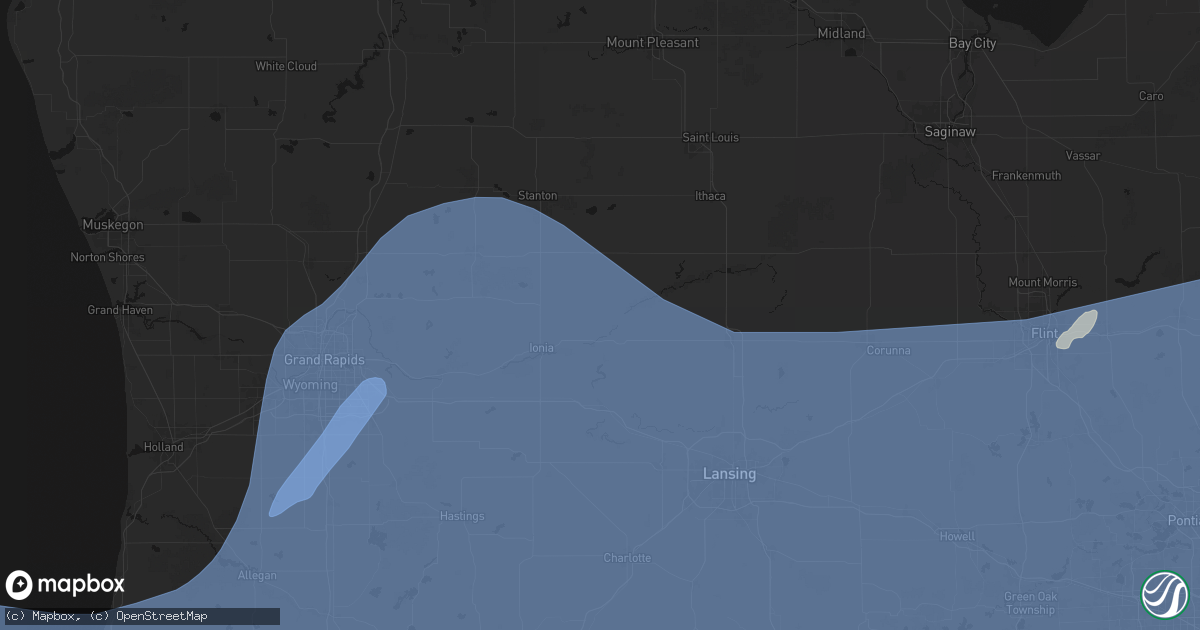 Hail map in Muir, MI on May 18, 2026