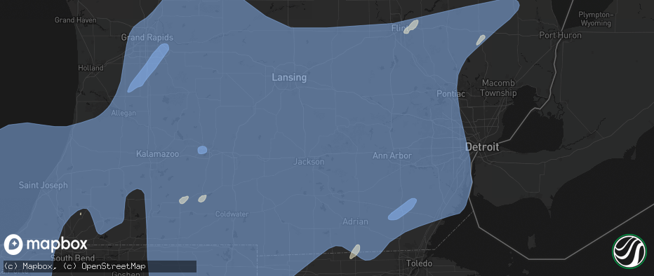 Hail map in Munith, MI on May 18, 2026