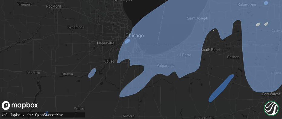 Hail map in Munster, IN on May 18, 2026
