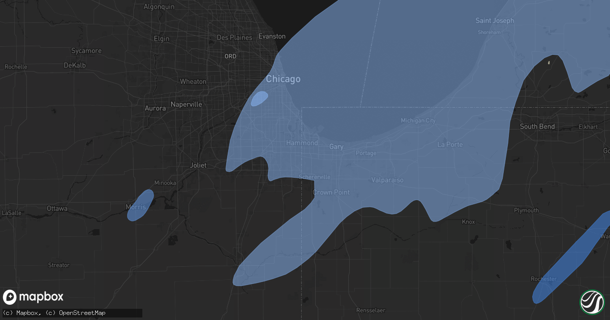 Hail map in Munster, IN on May 18, 2026