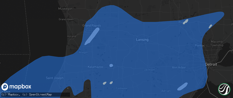Hail map in Nashville, MI on May 18, 2026