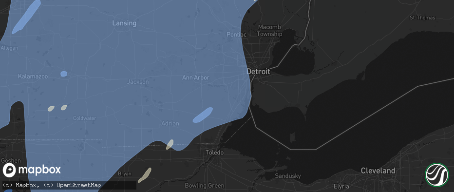 Hail map in New Boston, MI on May 18, 2026