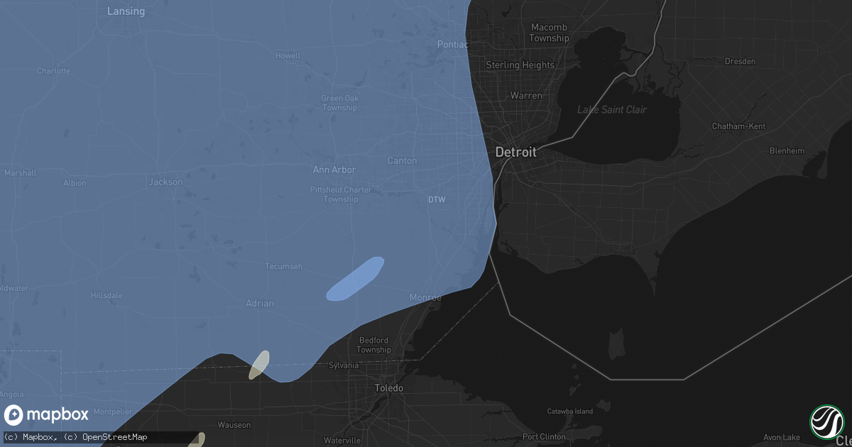 Hail map in New Boston, MI on May 18, 2026