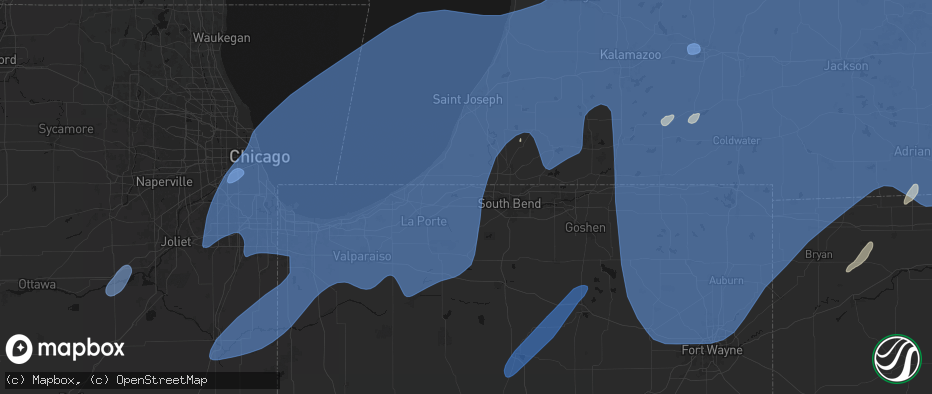 Hail map in New Carlisle, IN on May 18, 2026
