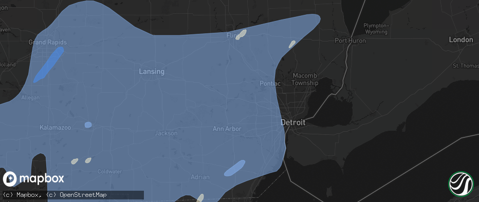 Hail map in New Hudson, MI on May 18, 2026