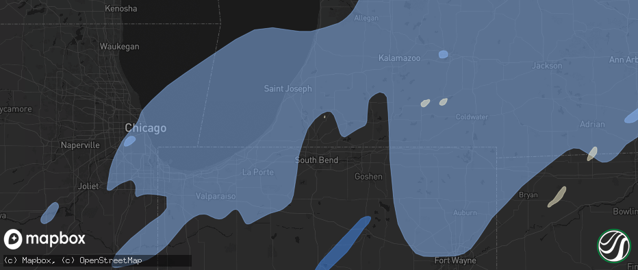 Hail map in Niles, MI on May 18, 2026