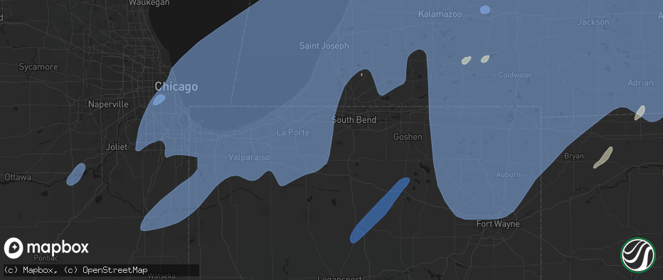 Hail map in North Liberty, IN on May 18, 2026