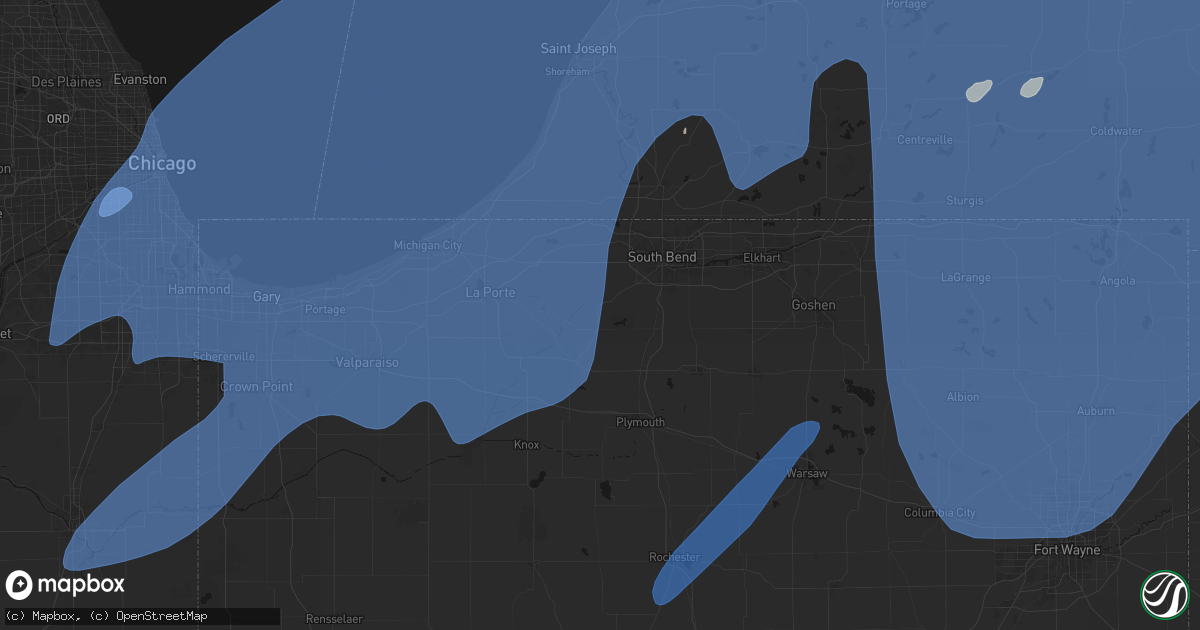 Hail map in North Liberty, IN on May 18, 2026
