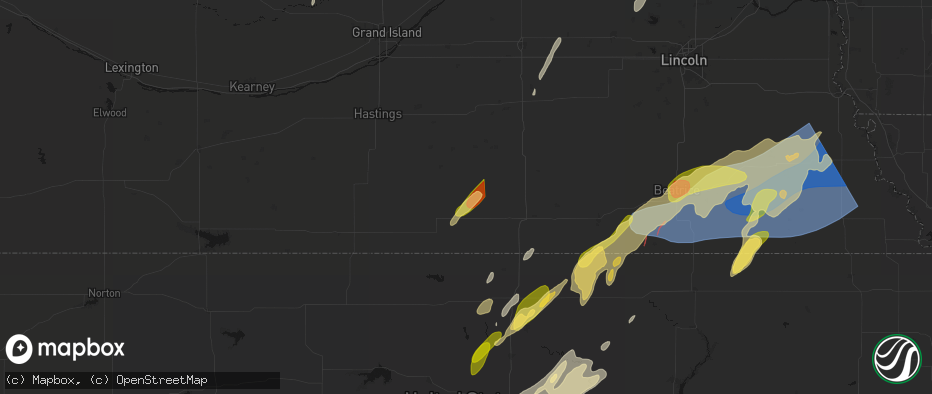 Hail map in Oak, NE on May 18, 2026