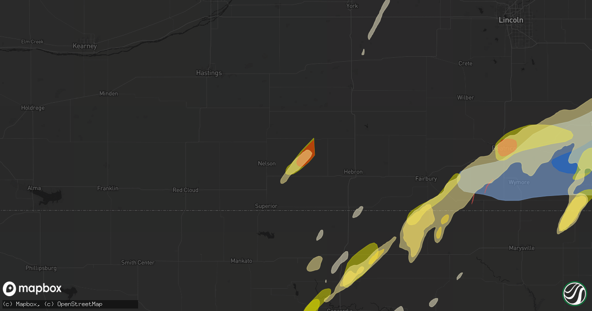 Hail map in Oak, NE on May 18, 2026
