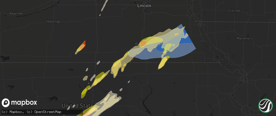 Hail map in Odell, NE on May 18, 2026
