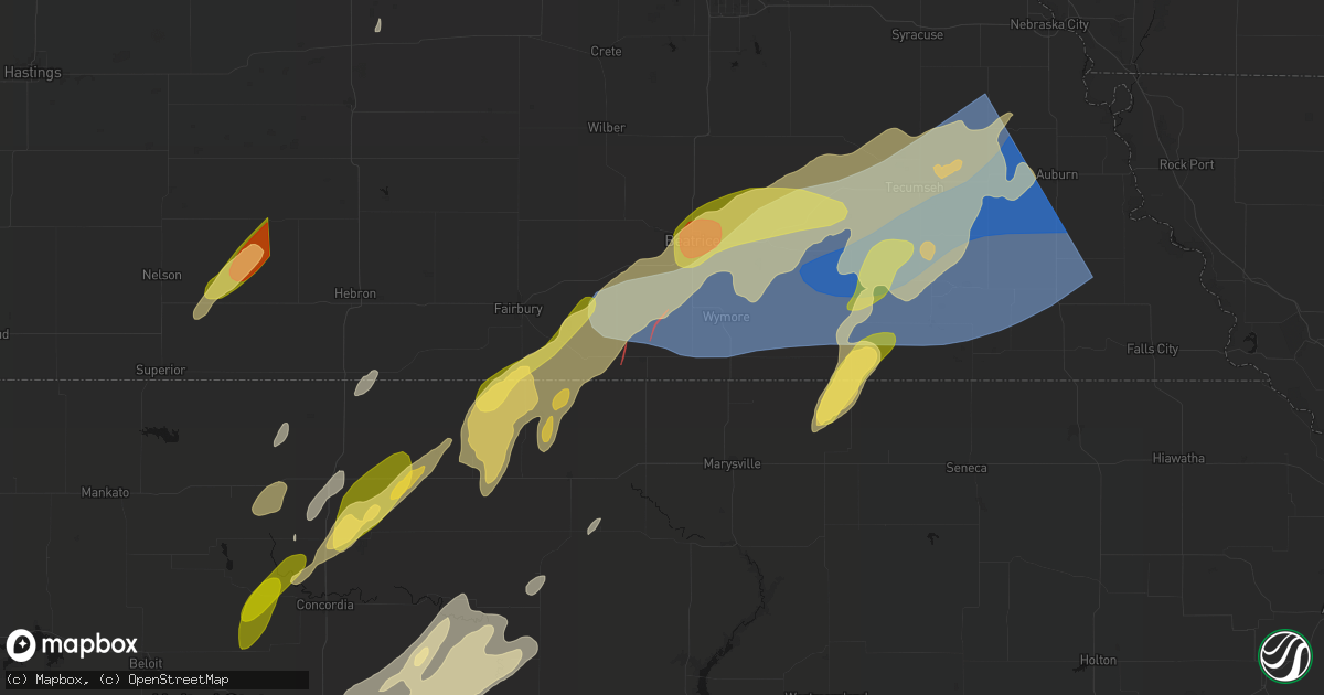 Hail map in Odell, NE on May 18, 2026