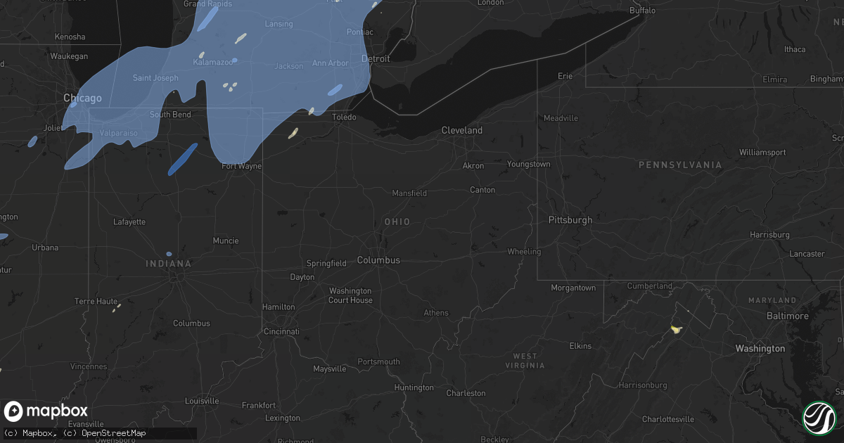 Hail map in Ohio on May 18, 2026