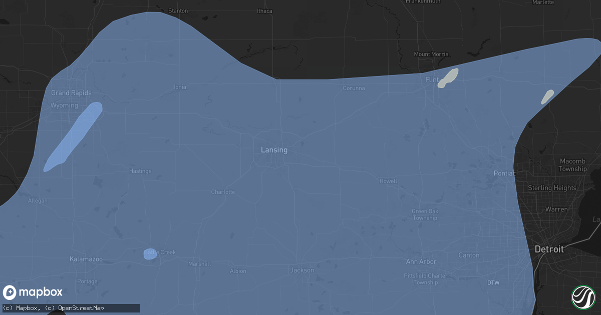 Hail map in Okemos, MI on May 18, 2026