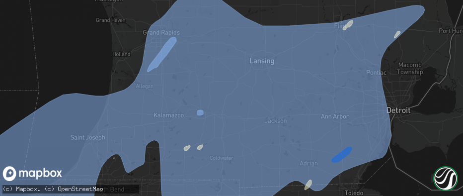 Hail map in Olivet, MI on May 18, 2026