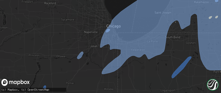 Hail map in Olympia Fields, IL on May 18, 2026